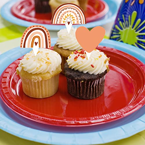 48 Pcs Boho Rainbow Party Cupcake Toppers for Boho Rainbow Birthday Party Decorations (48 Count)