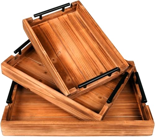 3Pcs Nested Vintage Wood Serving Tray Set