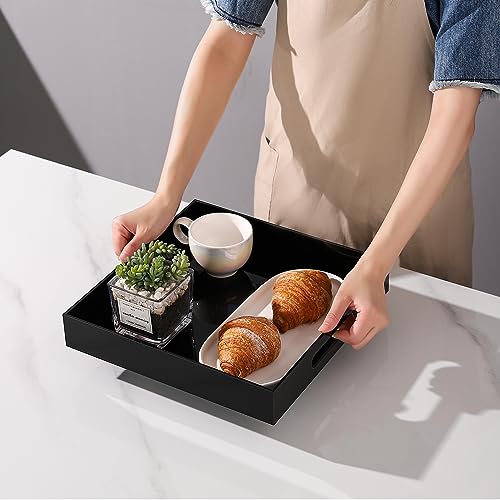 Glossy Black Sturdy Acrylic Serving Tray with Handles
