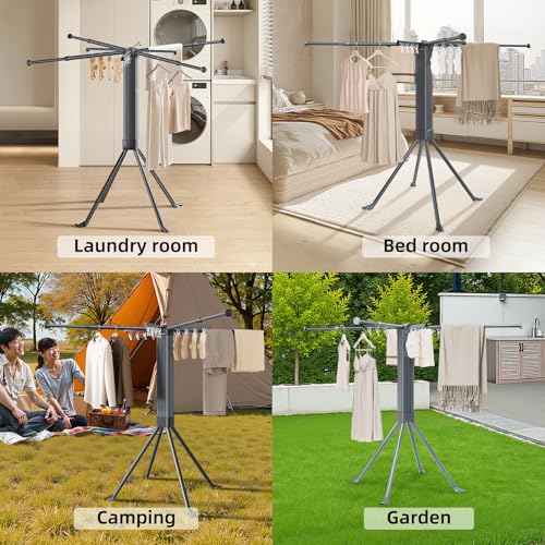 Clothes Drying Rack Foldable Extending Laundry Rack with 16 Clips Collapsible Clothing Rack Space