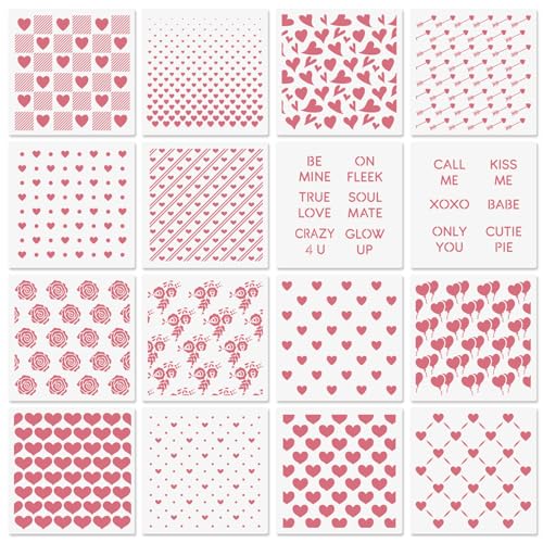 6in Hearts Love Cookie Stencils for Royal Icing (16 Count)