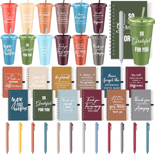36 Pcs Employee Appreciation Gifts Bulk 24 oz Thank You Tumbler with Lid and Straw Mini Spiral Notebooks and Pens Appreciation Gifts for Team Employee Coworkers Teacher (36 Count)