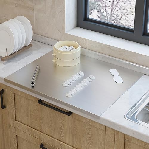 Stainless Steel Cutting Board with Lip 31.5" L X 22.8" W Large Cutting Board Kneading Board Pastry Board Non Stick Board with Rolling Pin for Meat Fruits Vegetables Bread and Baking