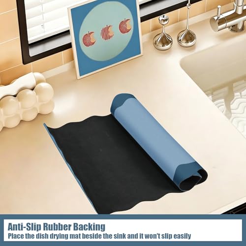Blue Scalloped Coffee Mat for Countertop Coffee Bar Mat Matt