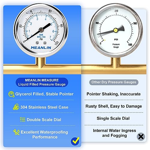 0~100Psi Liquid Filled Pressure Gauge Stainless Steel with 316 Stainless Steel Joint 1