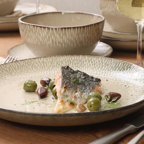 Jasper 16 Piece Plates and Bowls Reactive Glaze Dishes Stoneware Ceramic Dinnerware Set