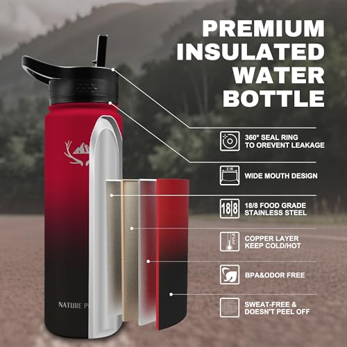 24 oz Insulated Water Bottle with Carrier Bag & 3 Lids