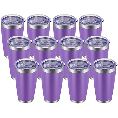 20oz Tumbler with Lid and Straw Stainless Steel Tumbler Cup Bulk Vacuum Insulated Double Wall Travel Coffee Mug Powder Coated Coffee Cup (12 Count)