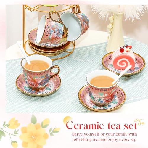 20 Pcs Adult Tea Party Set Porcelain with Metal Holder
