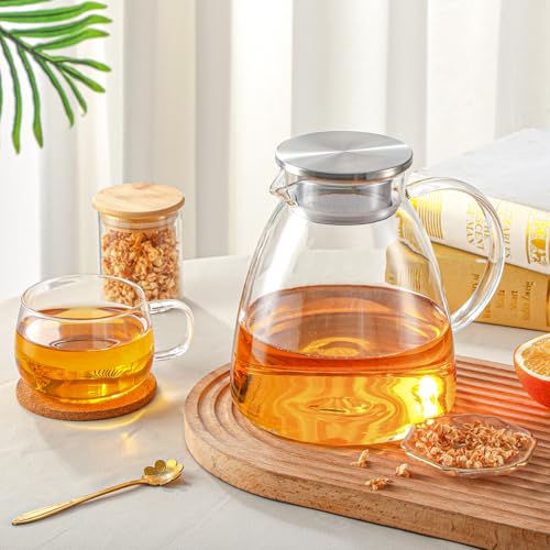 68OZ 2000ML One Touch Glass Teapot with Stainless Steel Filter Lid