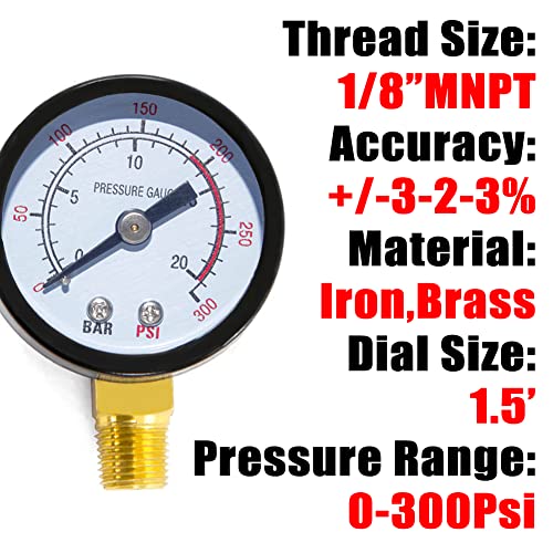 1 8" NPT 300Psi Steel Economical All Purpose Pressure Gauge with Brass Internals 1.5" Dial Display Bottom Mount
