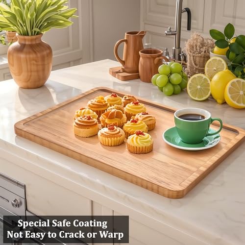 Wood Tray for Coffee Tea Extra Large Wooden Serving Tray for Food Fruit Snack Decorative Serving Platter
