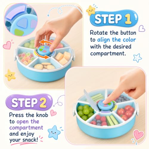 Kids Reusable Rotating Snack Container with 5 Separate Compartments