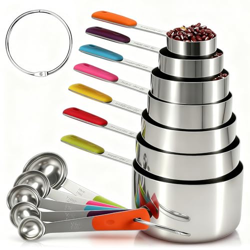 Measuring Cups and Spoons Set Stainless Steel 12 Piece for Cooking and Baking (12 Count)