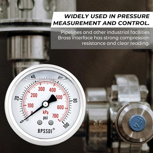 0 100Psi Glycerin Liquid Filled Low Pressure Gauge