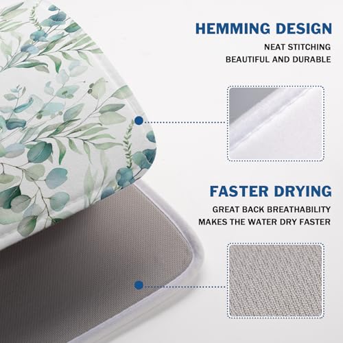 Watercolor Sage Leaves Dish Drying Mats for Kitchen Counter 16x18 Inch