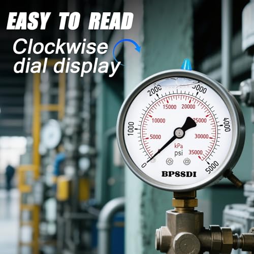 0 5000 Psi Glycerin Liquid Filled Hydraulic High Pressure Gauge