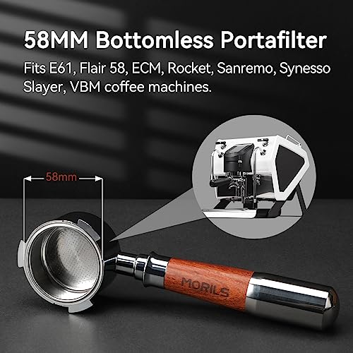 Bottomless Portafilter 58mm with Double Shot Filter Basket & Premium Walnutwood Handle