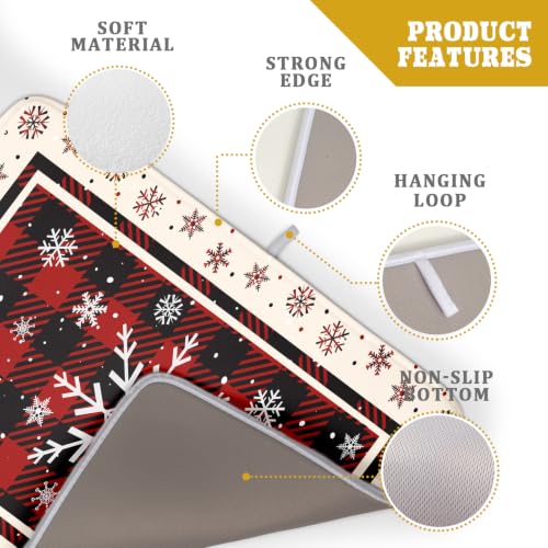 18"x24" Christmas Snowflakes Dish Drying Mat Xmas Red Black Buffalo Plaids Winter Snow Dish Drainer Mats Microfiber Reversible Dish Drying Rack Pad for Kitchen Countertop Tabletop Decor