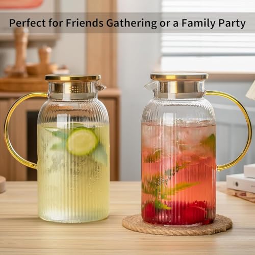 2 PACK Glass Pitcher with Lid