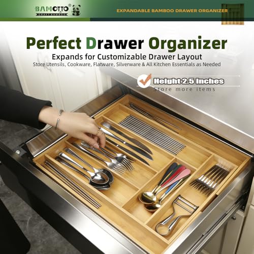 Expandable Bamboo Drawer Organizer for Kitchen