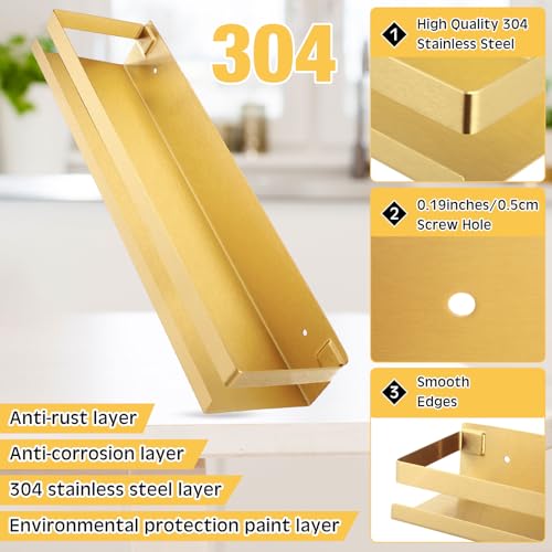 2 Pieces Stainless Steel Shelf Bathroom Shower Floating Shelves Wall Mounted Shower Caddy Basket Shelf Storage Organizer Shelves for Bathroom (2 Count)