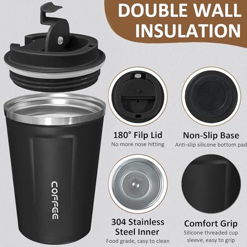 4 Pack Travel Coffee Mug 12oz Insulated Coffee Cup with Lid (4 Count)