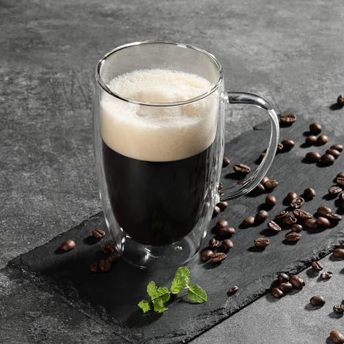 2 Pack Double Walled Glass Coffee Mugs with Handles (2 Count)