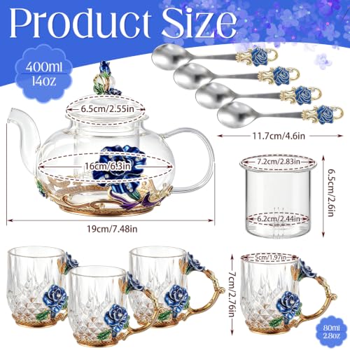 5 Pcs Floral Glass Tea Set (5 Count)