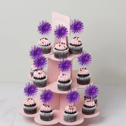 40 PCS Foil Firework Cupcake Toppers Fireworks Cupcake Picks Sparkle Tinsel Cake Decorations Cocktail Fruit Toothpick for Firework Theme Birthday Wedding Graduation Party Decorations Supplies Purple (40 Count)