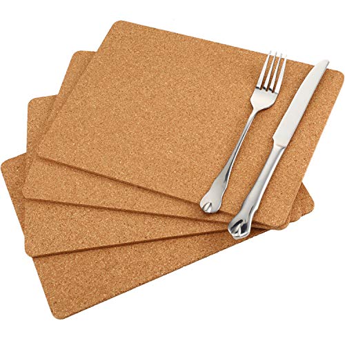 4 Pack Rectangle Cork Board Coasters for Hot Dishes 11'' x 8'' Cork Trivet Placemat Hot Pad Sheet Heat Resistant for Kitchen Countertops Table Pots Pans Restaurant Cafe Wedding Supplies