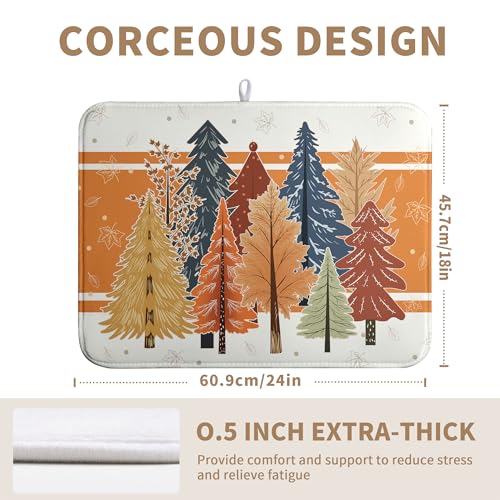 Fall Maple Tree Dish Drying Mats Thanksgiving Dish Mat Colorful Autumn Drying Matt Dishes Dryer Pad for Kitchen Counter Absorbent Microfiber Washable Foldable Reusable 18x24 in
