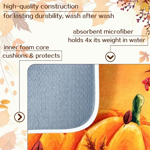 Harvest Pumpkin Maple Leaf Dish Drying Mat for Kitchen Counter