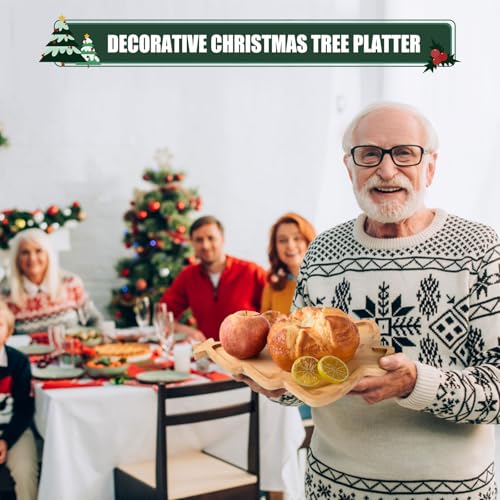 Christmas Tree Wooden Serving Tray Bamboo Platter Wooden Snack Cheese Charcuterie Board for Xmas Holiday Housewarming Present