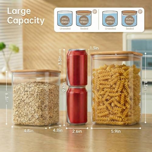 132oz & 63oz Large Glass Storage Containers with Lids for Pantry Storage (2 Count)