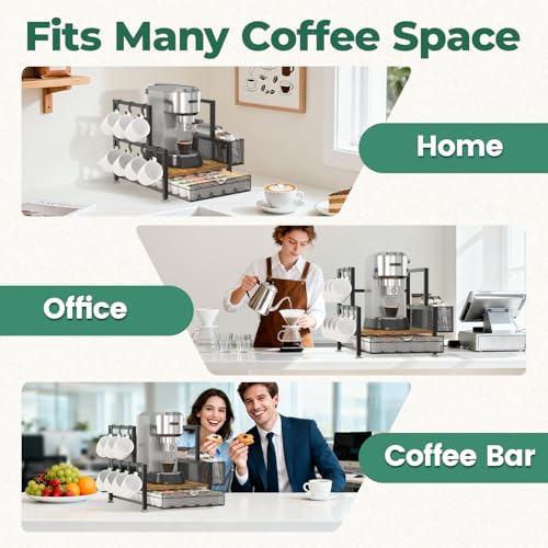 Coffee Bar Station Organizer with K Cup Drawer