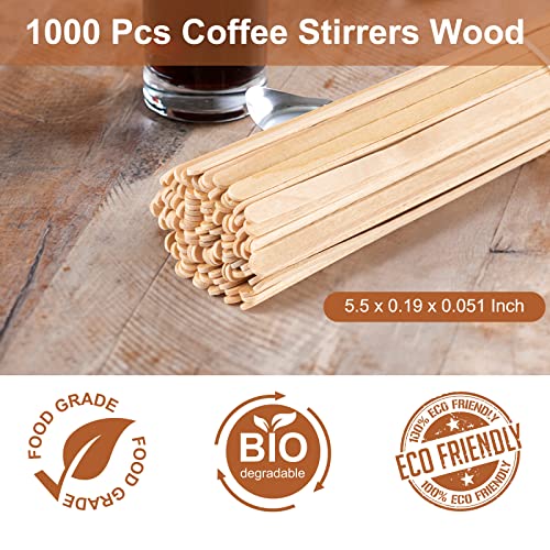 1000 Pcs Coffee Stirrers 5.5 Inch Wood Coffee Stir Sticks Individually Wrapped Wooden Stir Sticks Disposable Wood Stir Sticks Eco