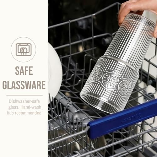 20oz Ribbed & Floral Glass Tumbler with Lid and Straw