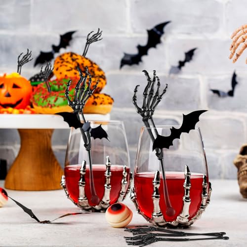 48 Pcs Halloween Swizzle Sticks Skeleton Cocktail Garnish