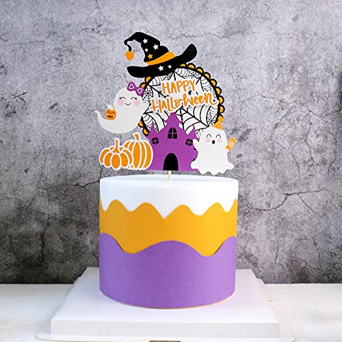 1 Big Happy Halloween Boo Web Pumpkin Ghost Witch Hat Cake Topper