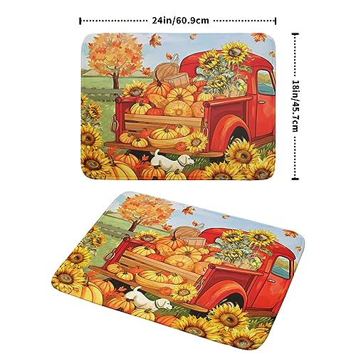 Autumn Pumpkin Red Truck Dish Drying Mat for Kitchen Counter