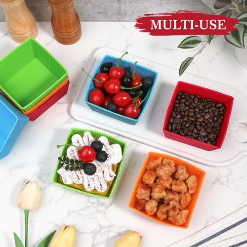 3.5 Inch Jumbo Baking Cups Reusable Silicone Square Cupcake Liners Non (8 Count)
