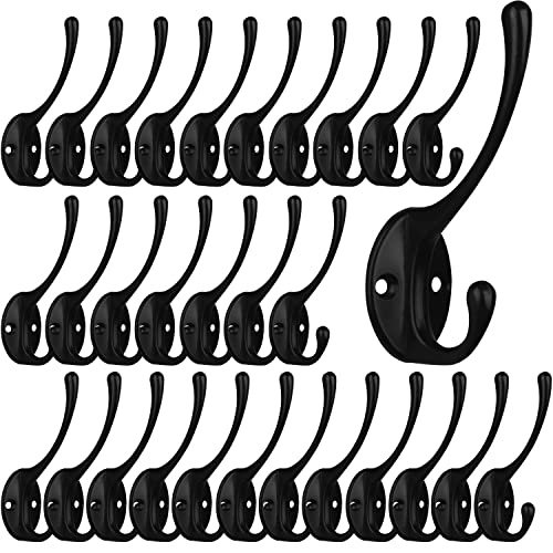 30 Pack Heavy Duty Utility Black Dual Coat Hooks for Coat (30 Count)
