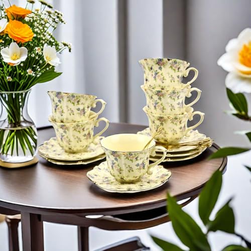 Country Roses Bone China Tea Cup and Saucer Set (3 Count)
