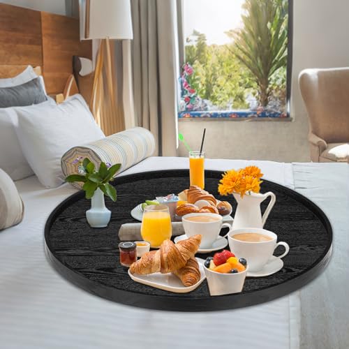 30 inch Round Solid Wood Serving Tray Extra Large Tea Coffee Snack Food Meals Serving Plate Non