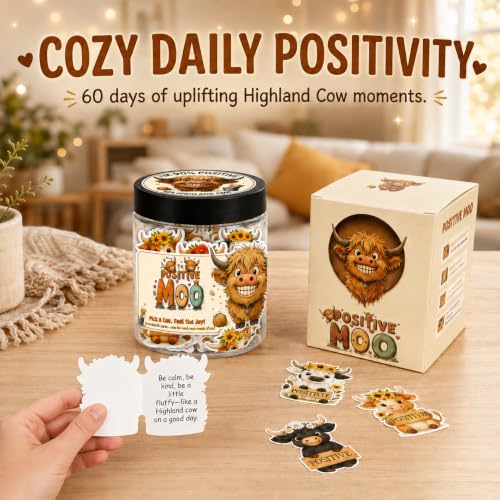 Positive Highland Cow Jar with 60 Affirmation Cards