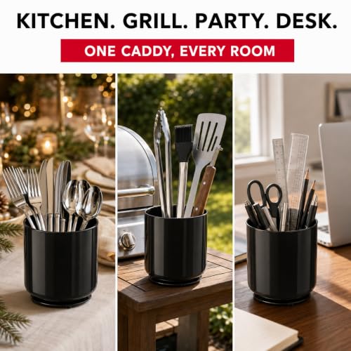 Jumbo Extra Large Sturdy Rotating Black Utensil Holder Caddy with No