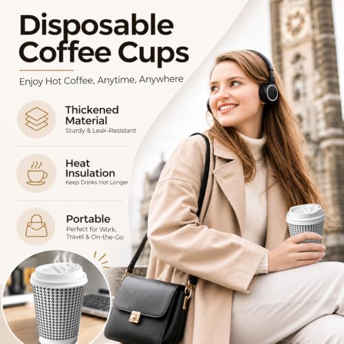 350 Pack 8 oz Insulated Disposable Coffee Cups with Lids (350 Count)