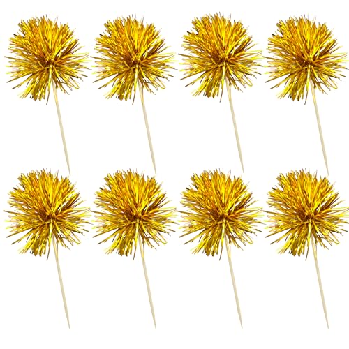 30Pcs Foil Firework Cupcake Toppers Sparkles Fireworks Sticks Birthday Decorations Sparkle Tinsel Cocktail Fruit Toothpick for Birthday Wedding Graduation Party Cake Decorations Gold (30 Count)
