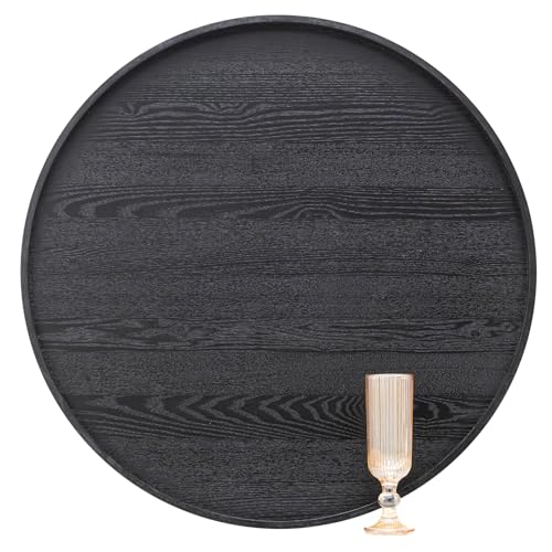 24 inch Round Solid Wood Serving Tray Extra Large Tea Coffee Snack Food Meals Serving Plate Non